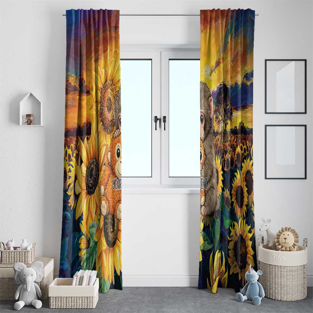Baby Monkey Punch Personalized Window Curtain Sunflower Field Oil Painting Style