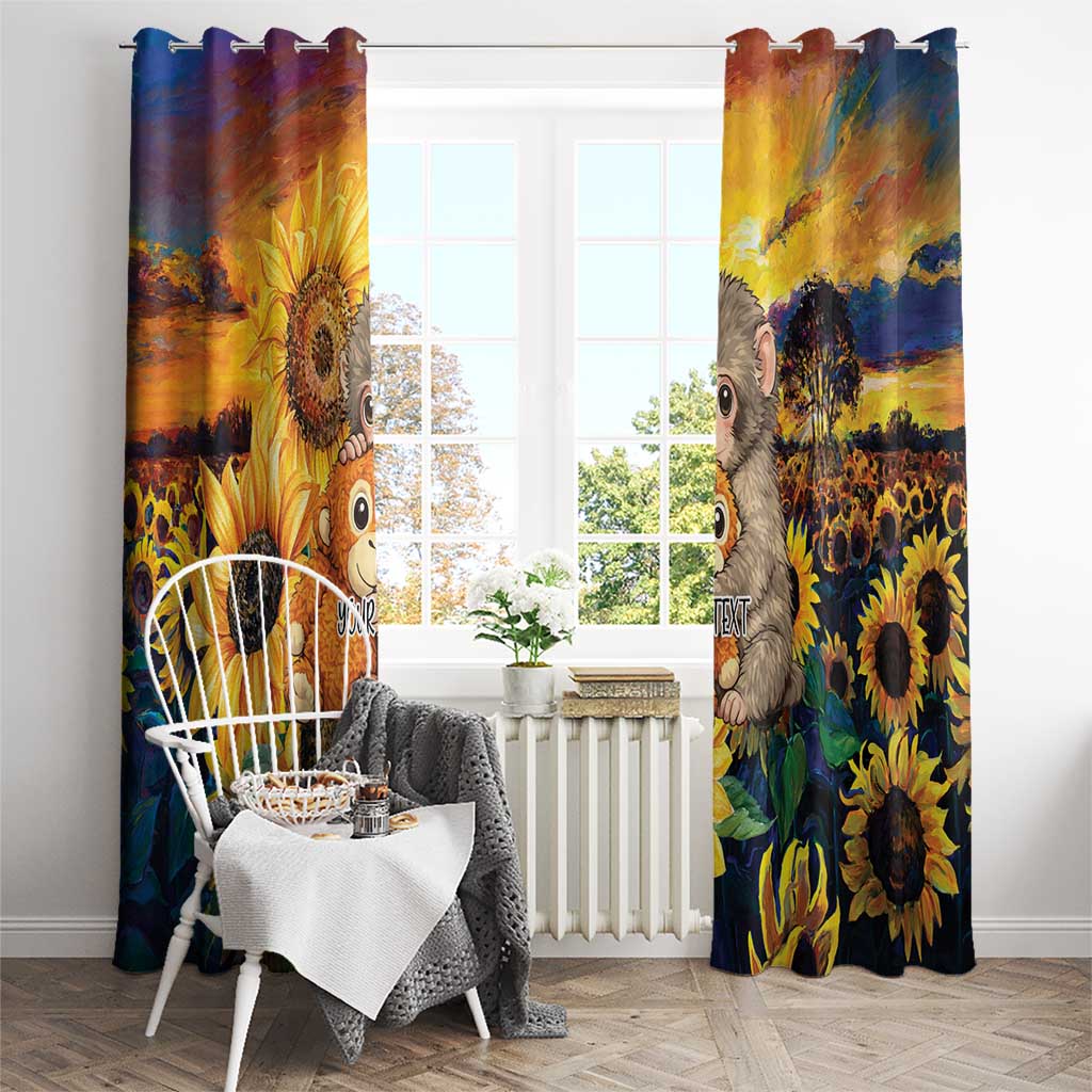 Baby Monkey Punch Personalized Window Curtain Sunflower Field Oil Painting Style