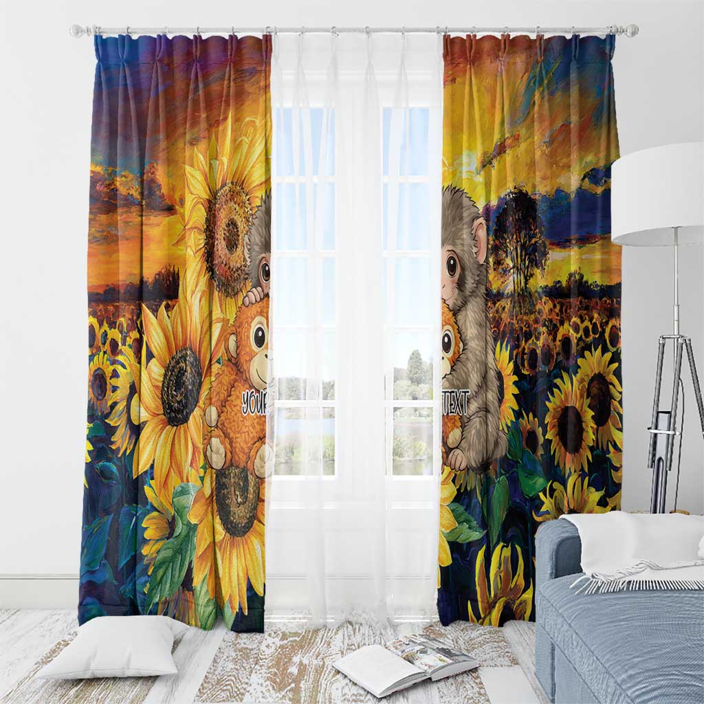 Baby Monkey Punch Personalized Window Curtain Sunflower Field Oil Painting Style