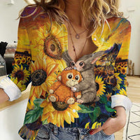 Baby Monkey Punch Personalized Women Casual Shirt Sunflower Field Oil Painting Style