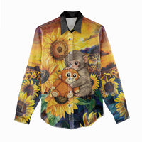 Baby Monkey Punch Personalized Women Casual Shirt Sunflower Field Oil Painting Style