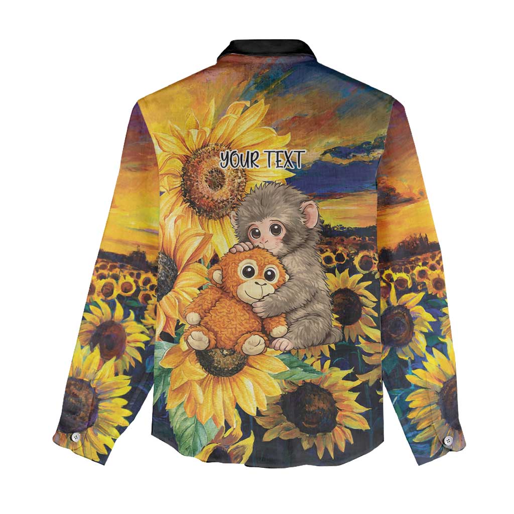 Baby Monkey Punch Personalized Women Casual Shirt Sunflower Field Oil Painting Style