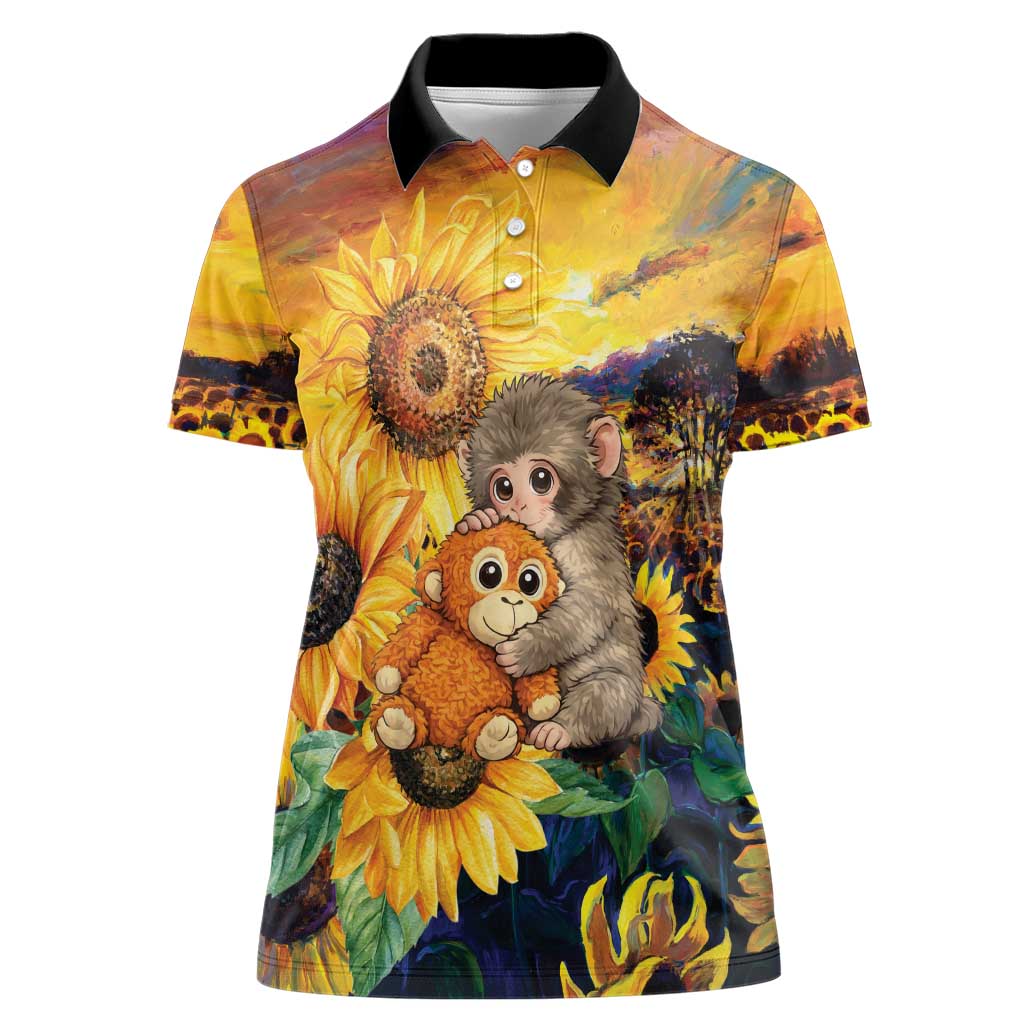 Baby Monkey Punch Personalized Women Polo Shirt Sunflower Field Oil Painting Style