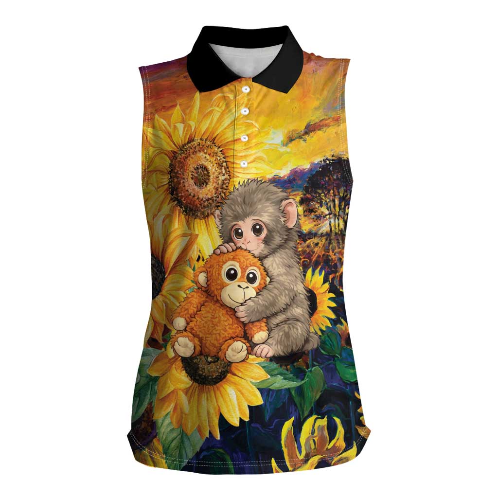 Baby Monkey Punch Personalized Women Sleeveless Polo Shirt Sunflower Field Oil Painting Style