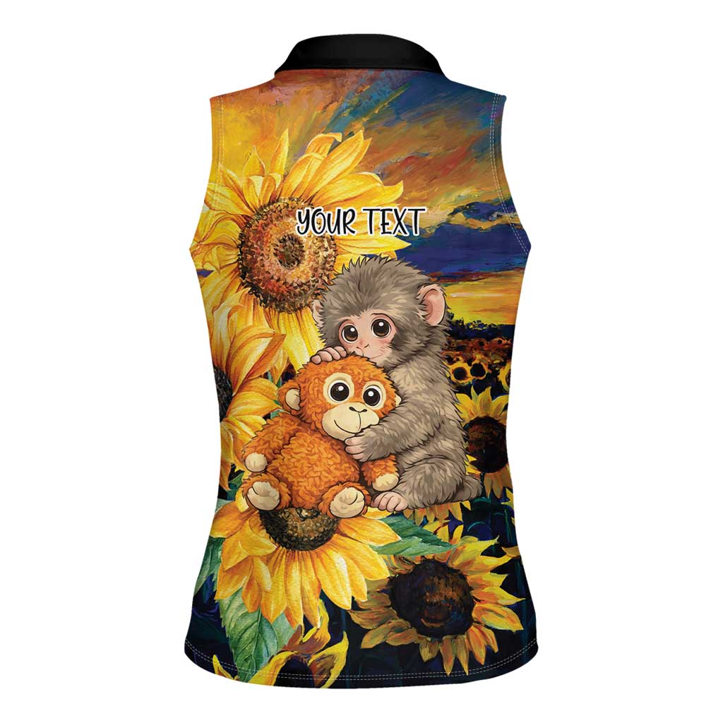 Baby Monkey Punch Personalized Women Sleeveless Polo Shirt Sunflower Field Oil Painting Style