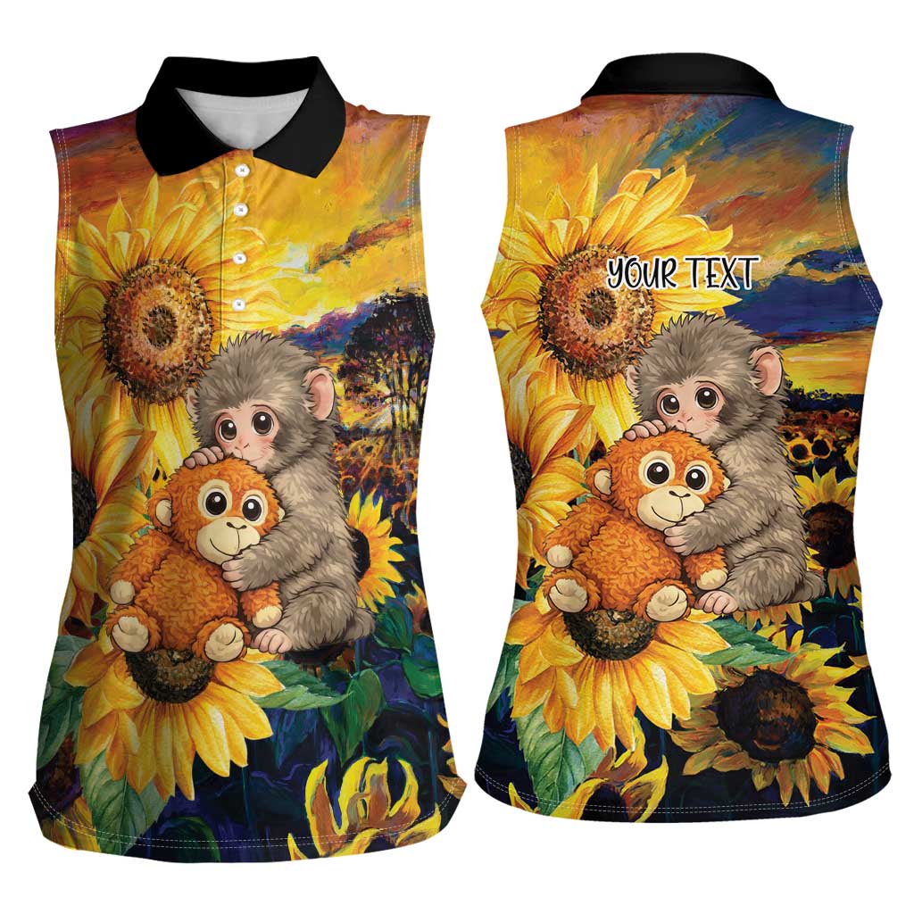Baby Monkey Punch Personalized Women Sleeveless Polo Shirt Sunflower Field Oil Painting Style