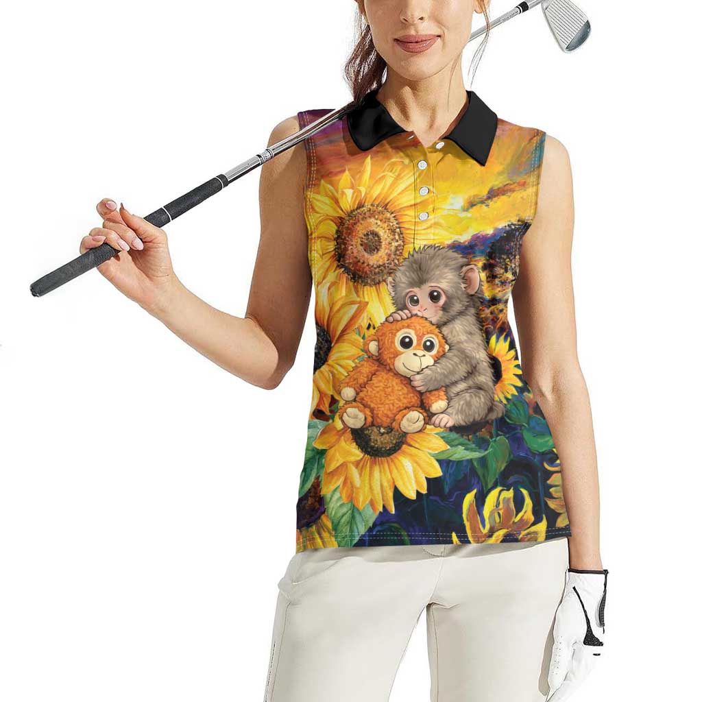 Baby Monkey Punch Personalized Women Sleeveless Polo Shirt Sunflower Field Oil Painting Style