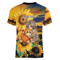 Baby Monkey Punch Personalized Women V-Neck T-Shirt Sunflower Field Oil Painting Style