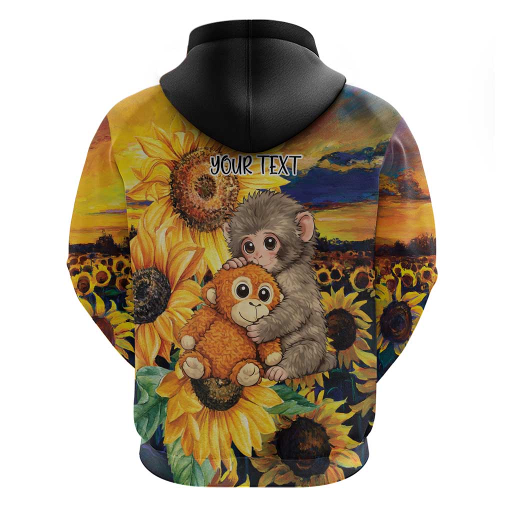Baby Monkey Punch Personalized Zip Hoodie Sunflower Field Oil Painting Style