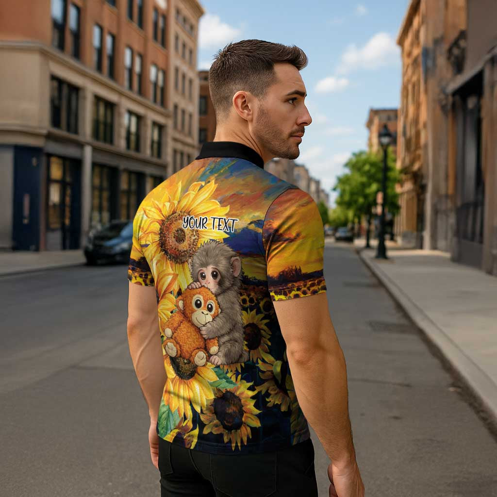 Baby Monkey Punch Personalized Zipper Polo Shirt Sunflower Field Oil Painting Style