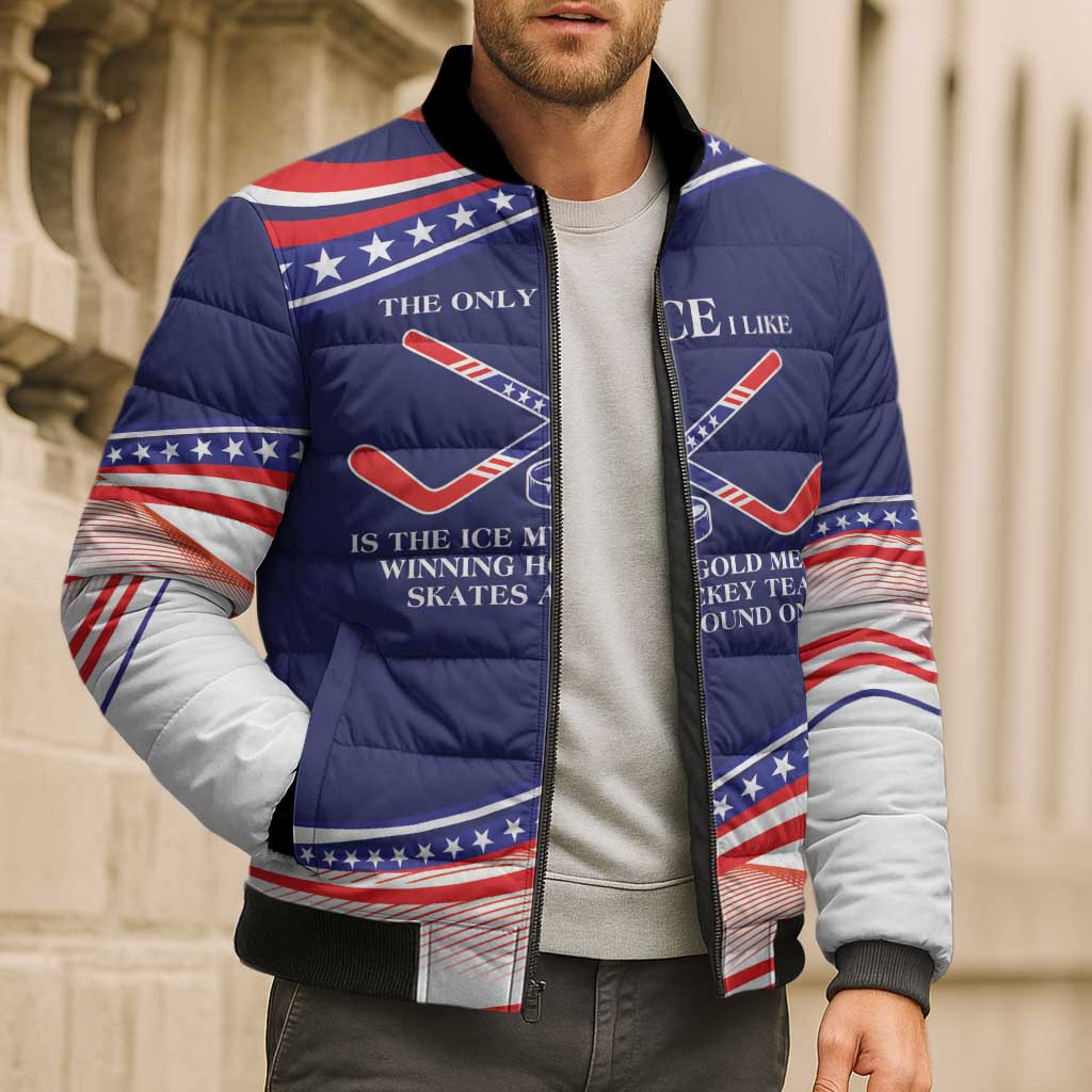 My Gold Medal Winning Hockey Team Personalized Bomber Puffer Jacket Blue Style