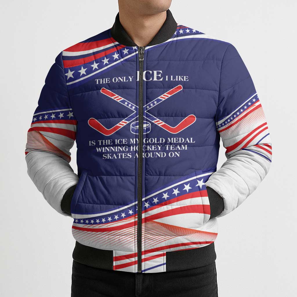 My Gold Medal Winning Hockey Team Personalized Bomber Puffer Jacket Blue Style