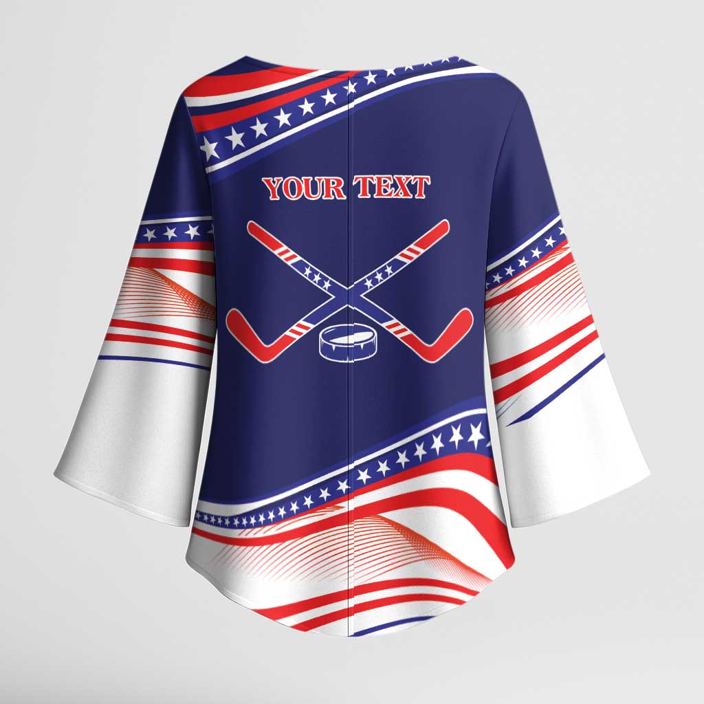 My Gold Medal Winning Hockey Team Personalized Kimono Sleeve Blouse Blue Style