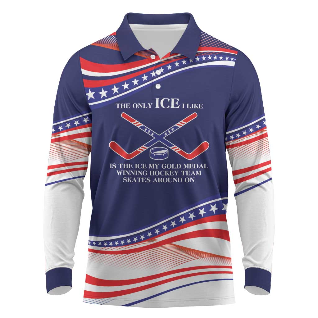 My Gold Medal Winning Hockey Team Personalized Long Sleeve Polo Shirt Blue Style