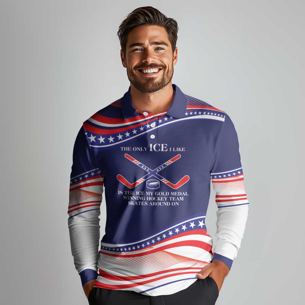 My Gold Medal Winning Hockey Team Personalized Long Sleeve Polo Shirt Blue Style
