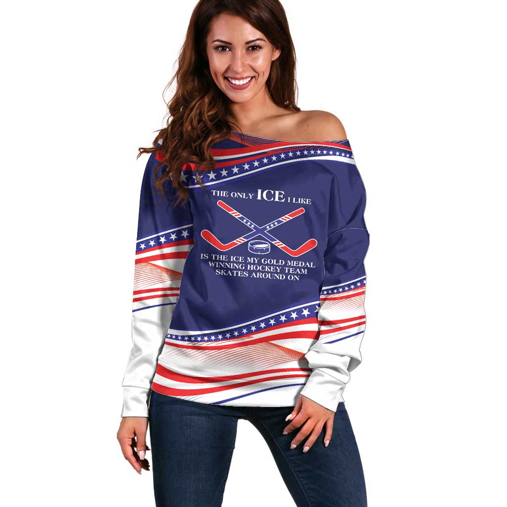 My Gold Medal Winning Hockey Team Personalized Off Shoulder Sweater Blue Style