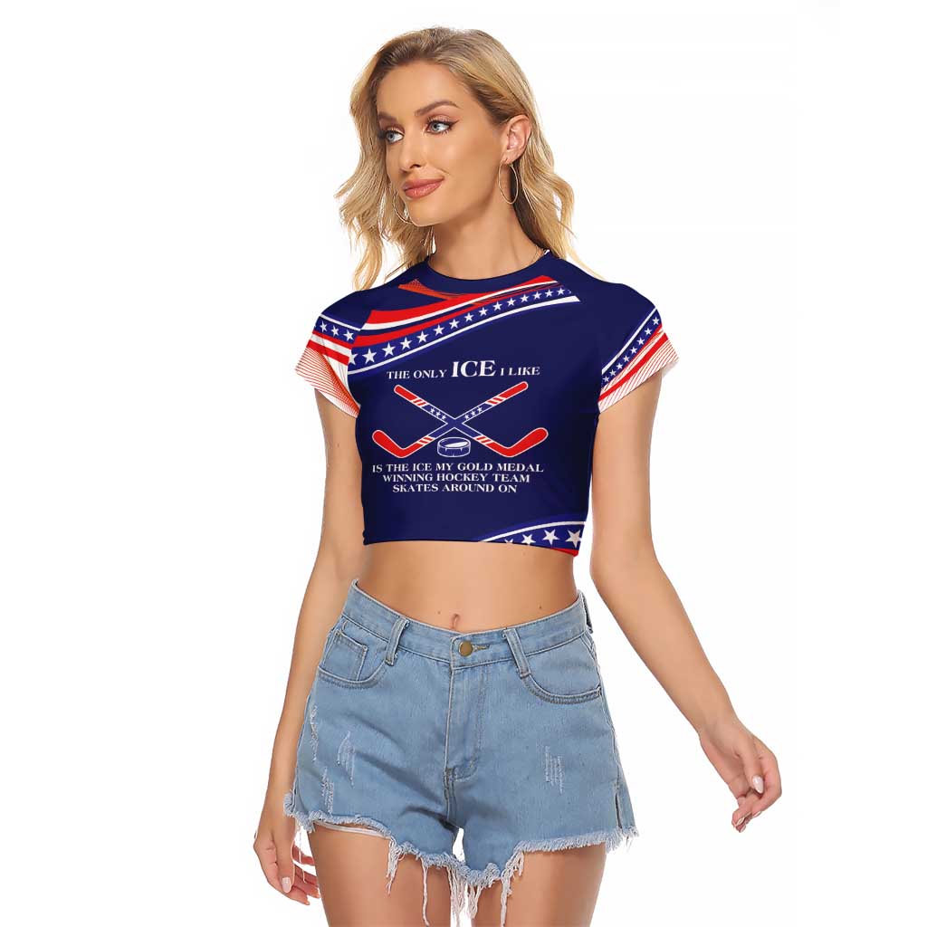 My Gold Medal Winning Hockey Team Personalized Raglan Cropped T Shirt Blue Style