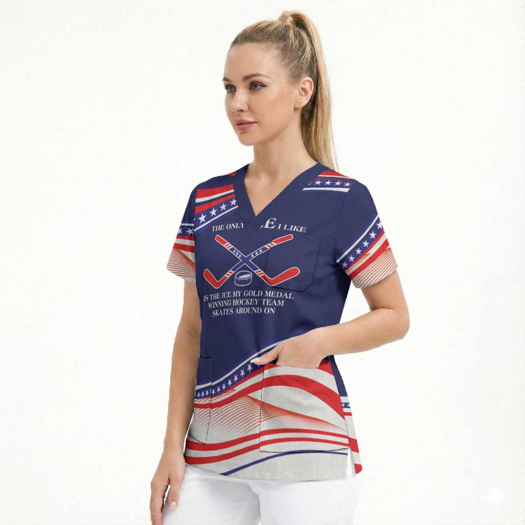 My Gold Medal Winning Hockey Team Personalized Scrub Top Blue Style