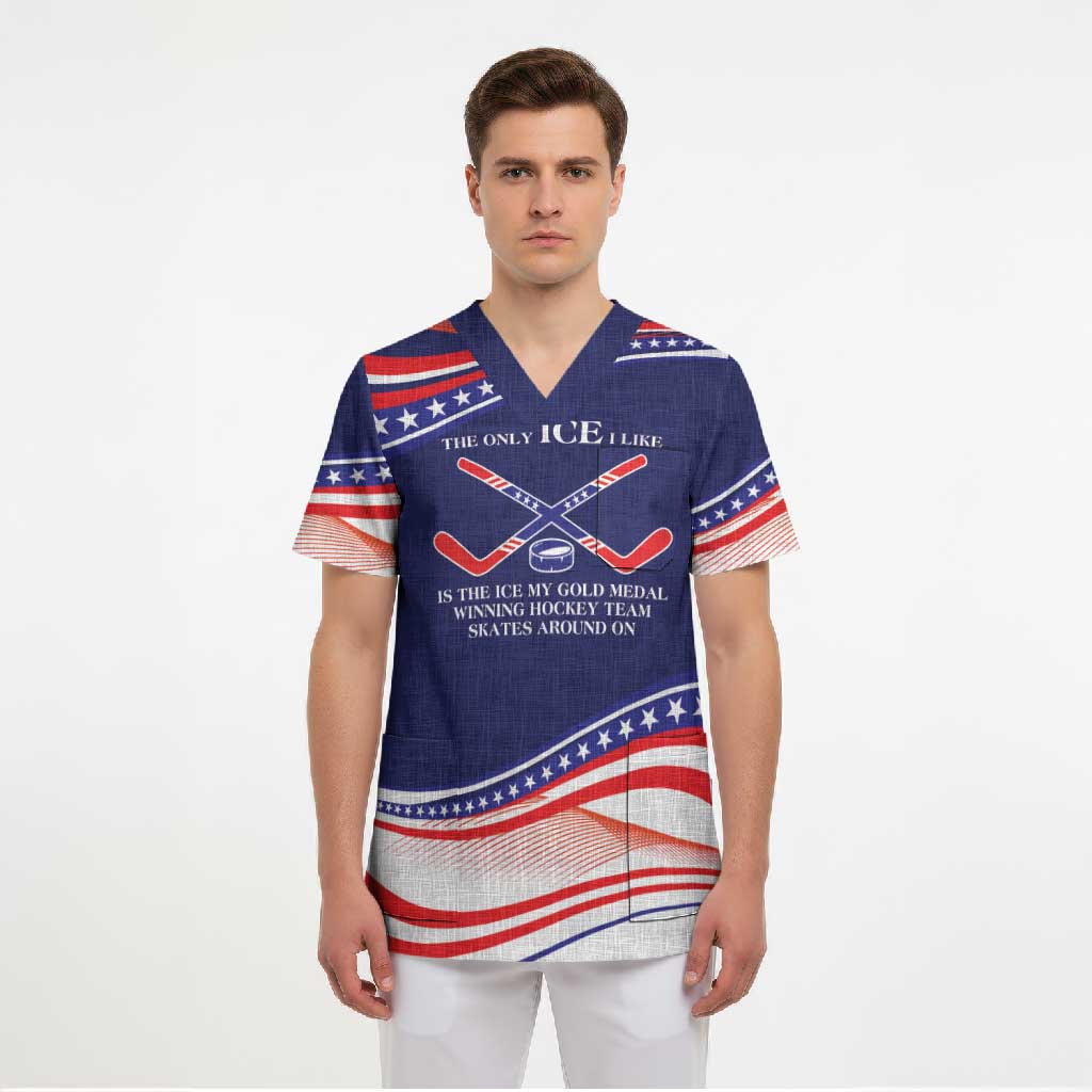 My Gold Medal Winning Hockey Team Personalized Scrub Top Blue Style