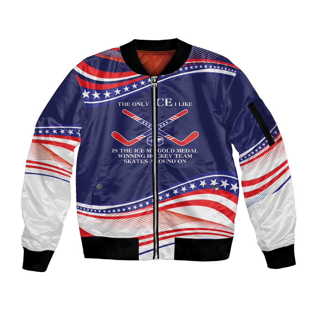 My Gold Medal Winning Hockey Team Personalized Sleeve Zip Bomber Jacket Blue Style