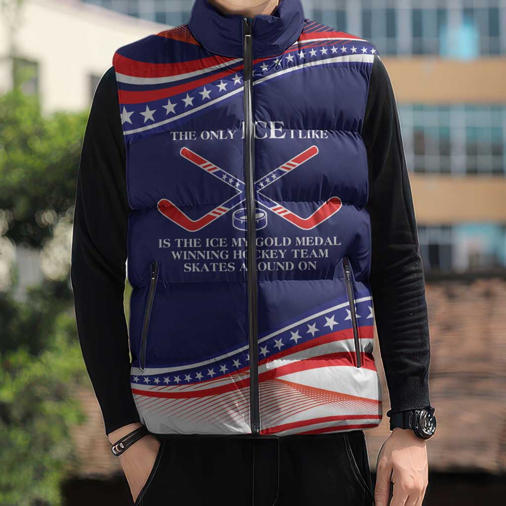 My Gold Medal Winning Hockey Team Personalized Sleeveless Puffer Jacket Blue Style