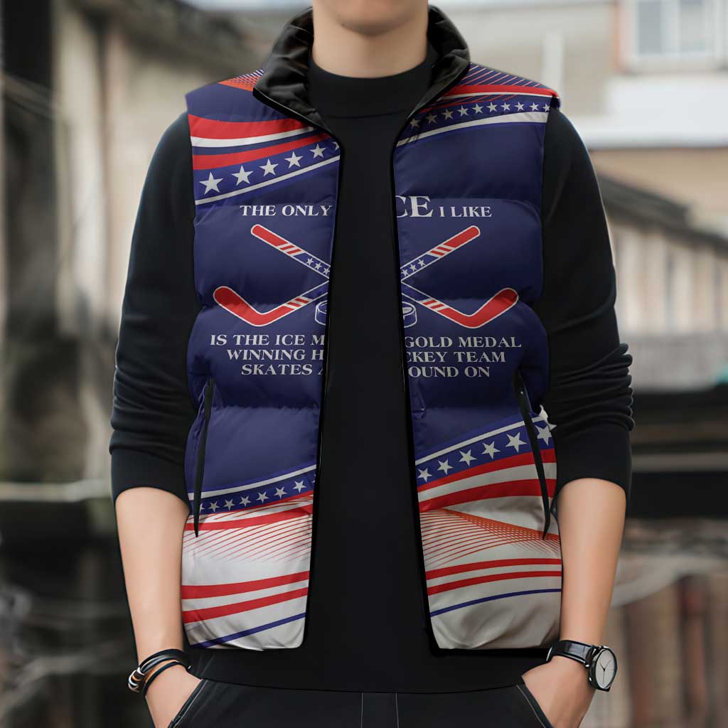 My Gold Medal Winning Hockey Team Personalized Sleeveless Puffer Jacket Blue Style