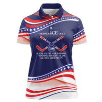 My Gold Medal Winning Hockey Team Personalized Women Polo Shirt Blue Style