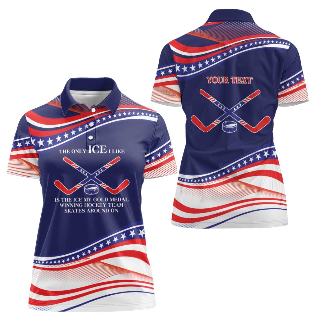 My Gold Medal Winning Hockey Team Personalized Women Polo Shirt Blue Style