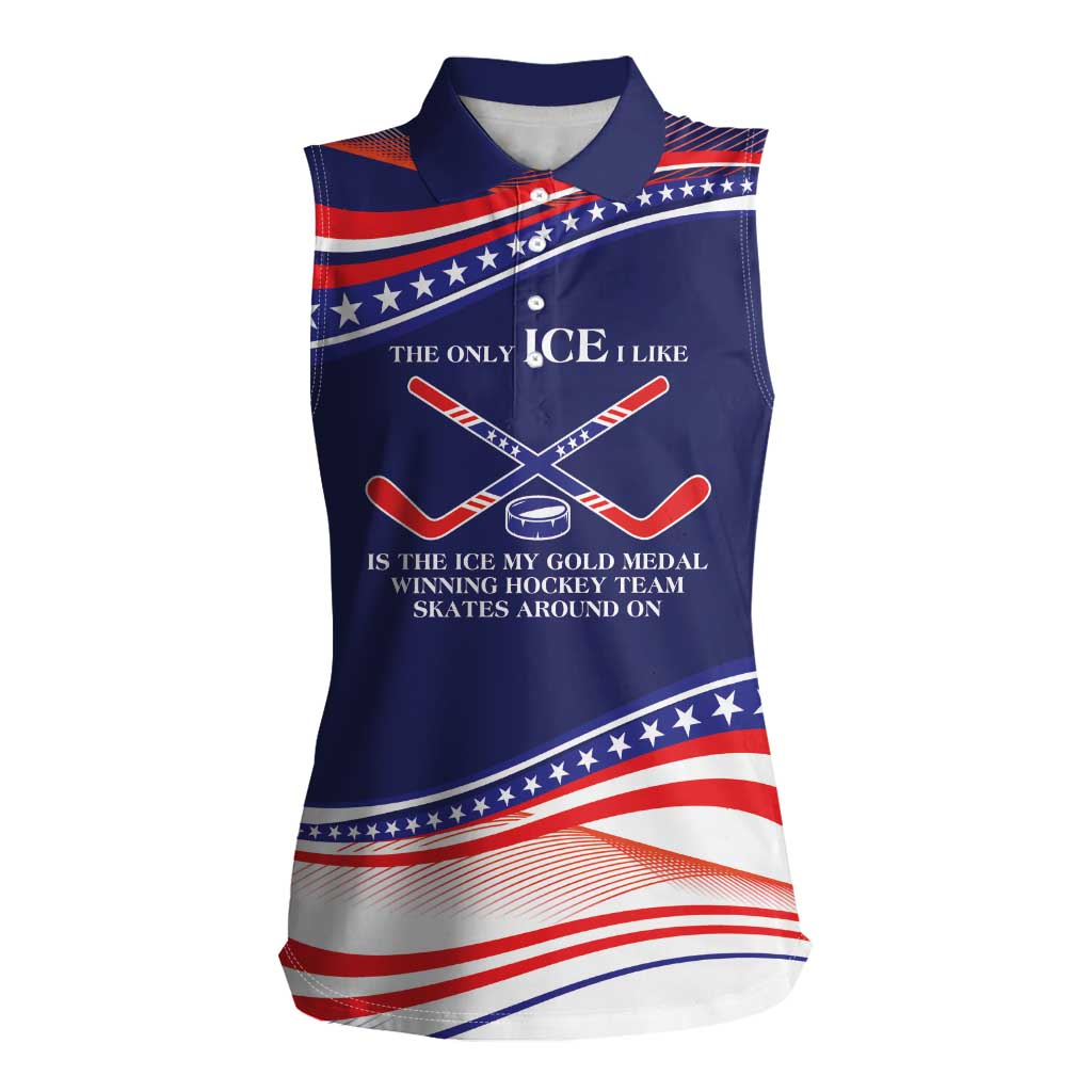 My Gold Medal Winning Hockey Team Personalized Women Sleeveless Polo Shirt Blue Style