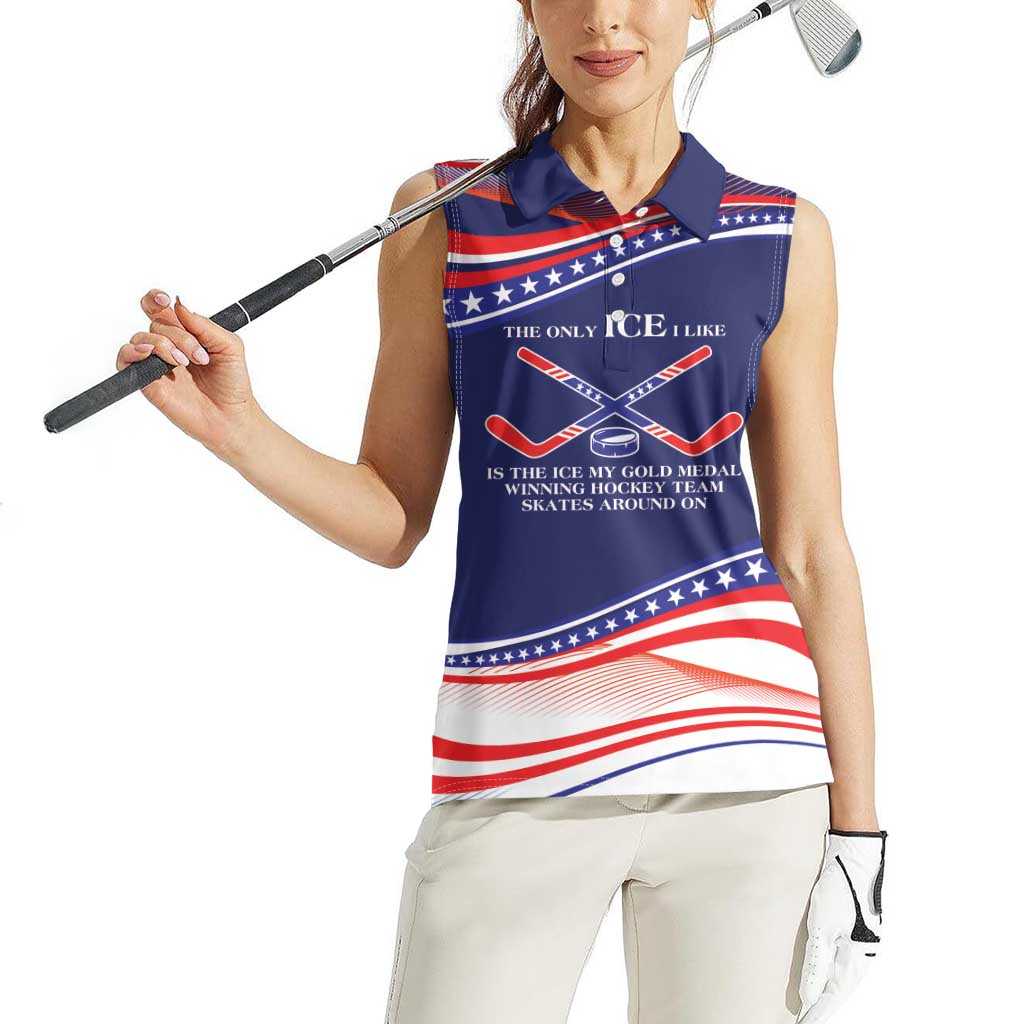 My Gold Medal Winning Hockey Team Personalized Women Sleeveless Polo Shirt Blue Style