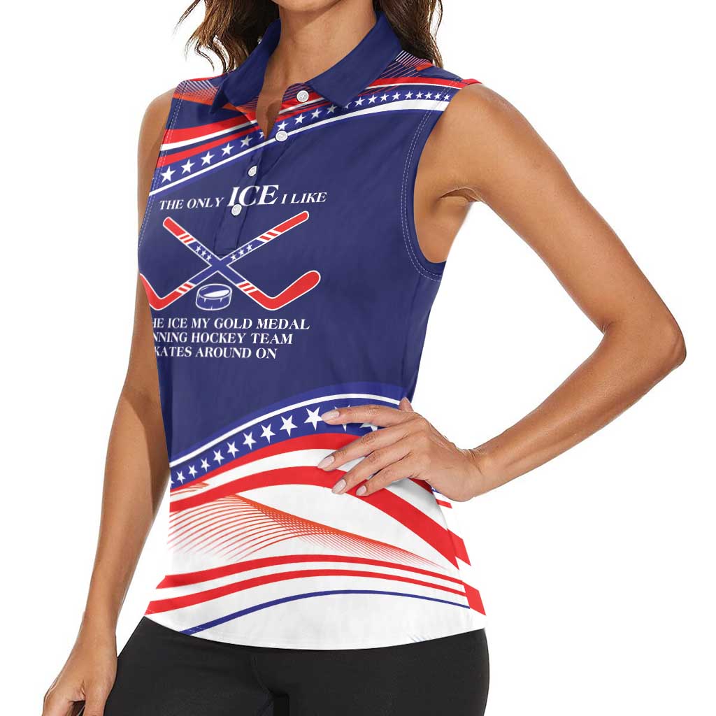 My Gold Medal Winning Hockey Team Personalized Women Sleeveless Polo Shirt Blue Style