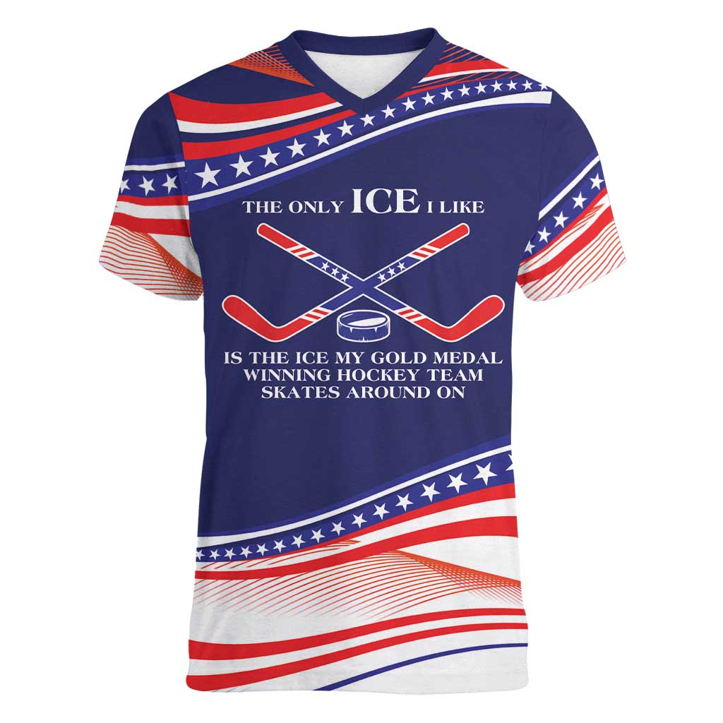 My Gold Medal Winning Hockey Team Personalized Women V-Neck T-Shirt Blue Style