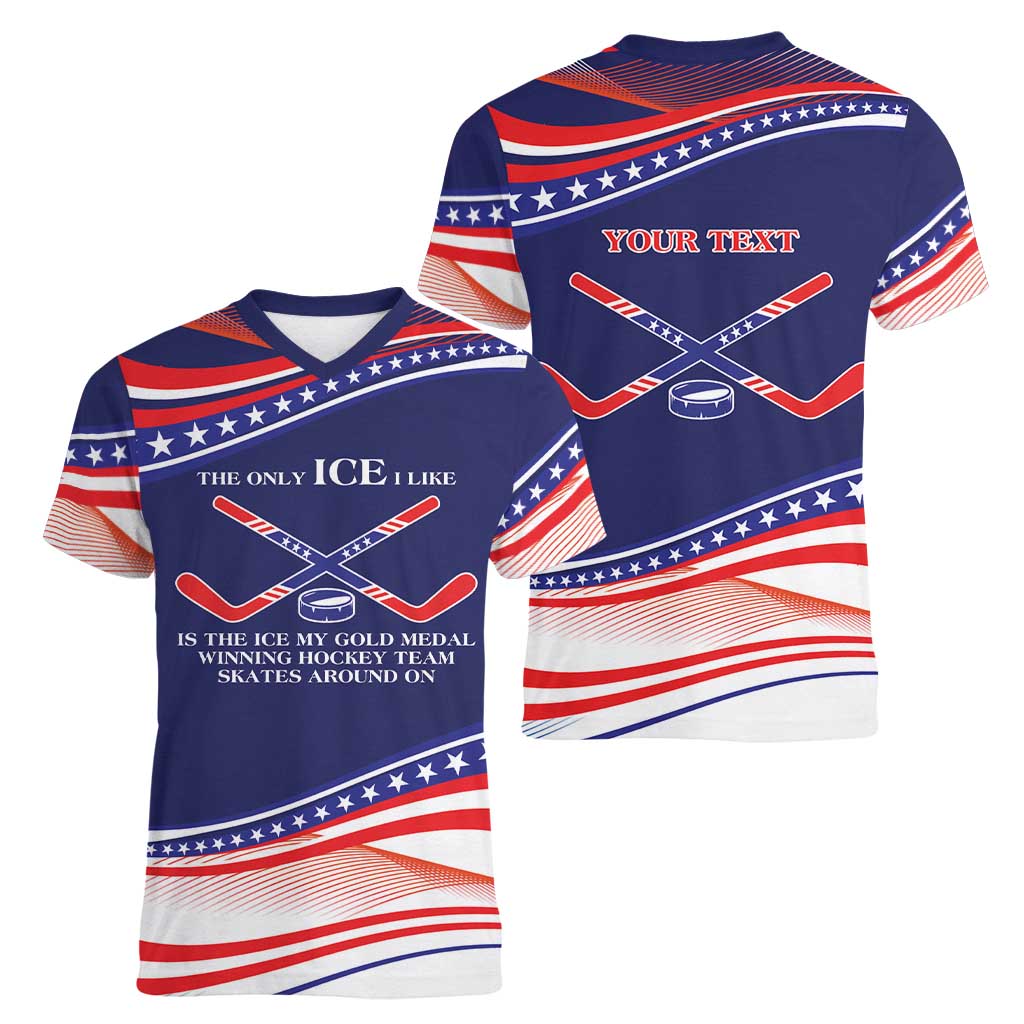 My Gold Medal Winning Hockey Team Personalized Women V-Neck T-Shirt Blue Style