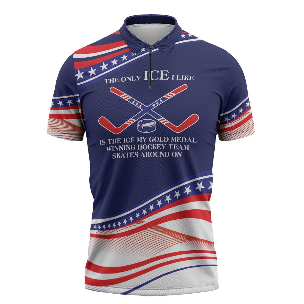 My Gold Medal Winning Hockey Team Personalized Zipper Polo Shirt Blue Style