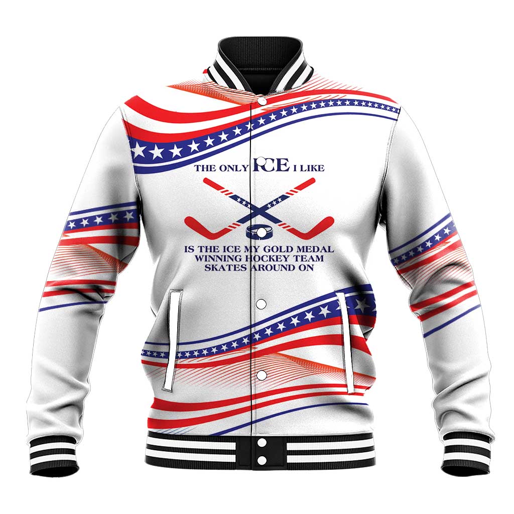 My Gold Medal Winning Hockey Team Personalized Baseball Jacket White Style