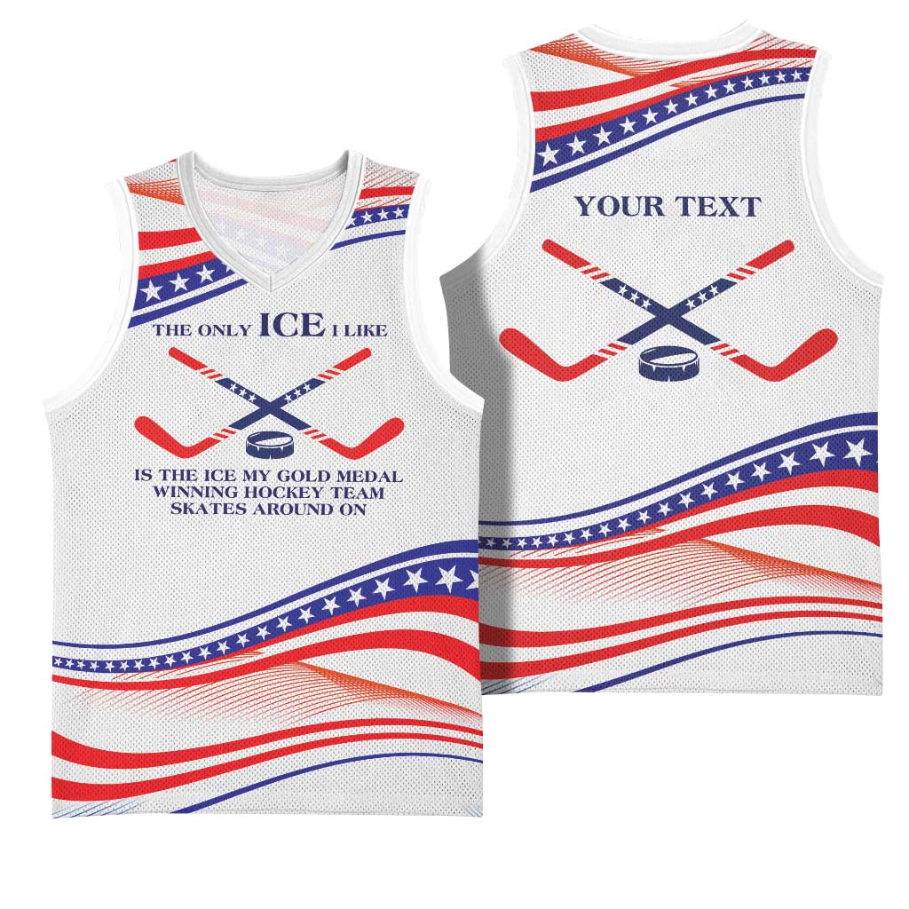 My Gold Medal Winning Hockey Team Personalized Basketball Jersey White Style