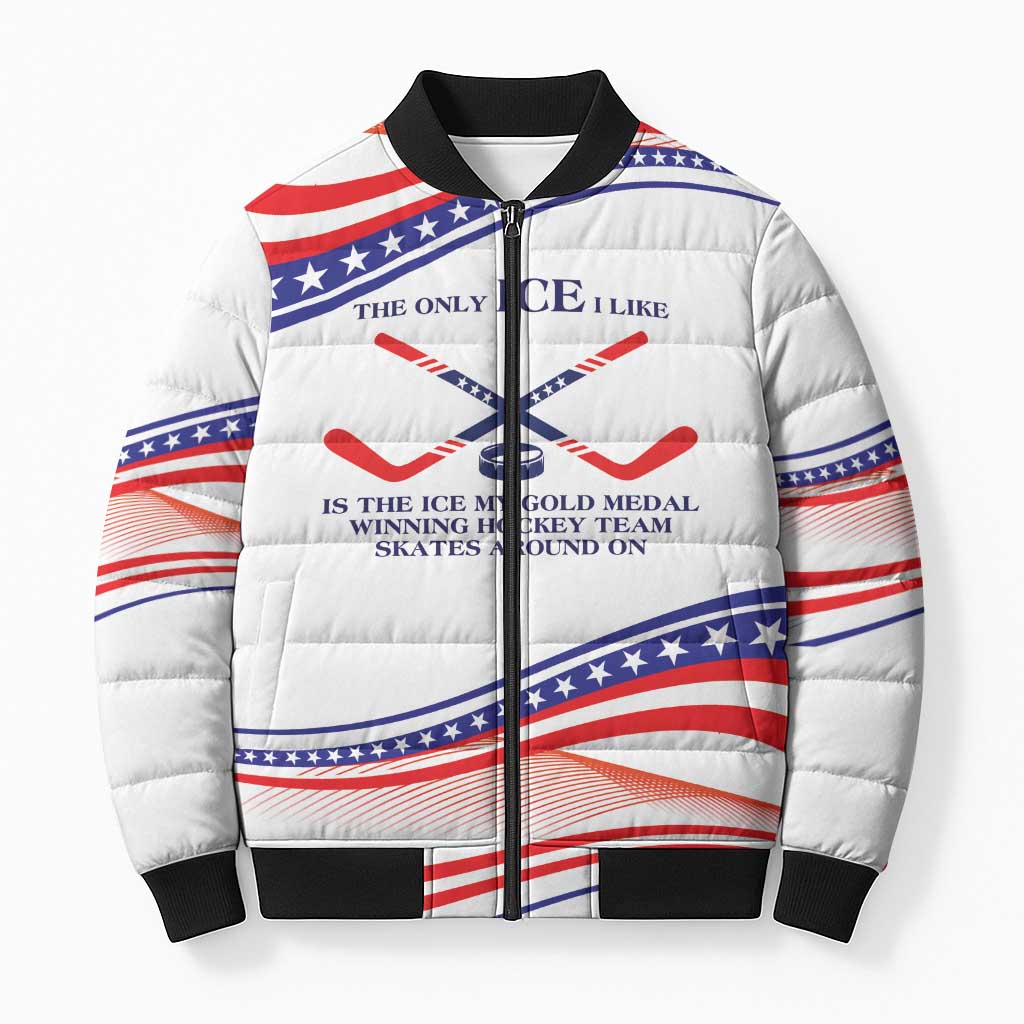 My Gold Medal Winning Hockey Team Personalized Bomber Puffer Jacket White Style