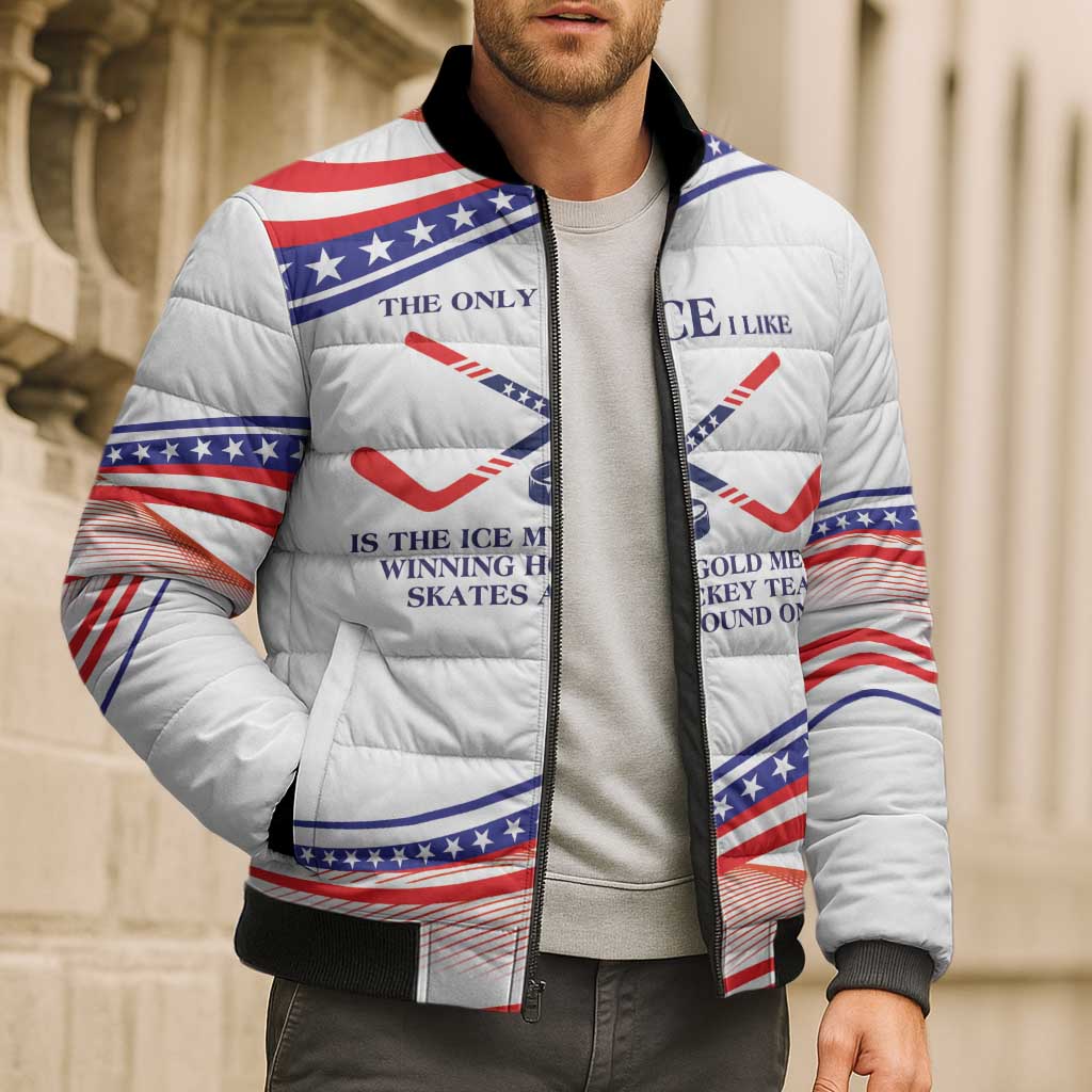 My Gold Medal Winning Hockey Team Personalized Bomber Puffer Jacket White Style
