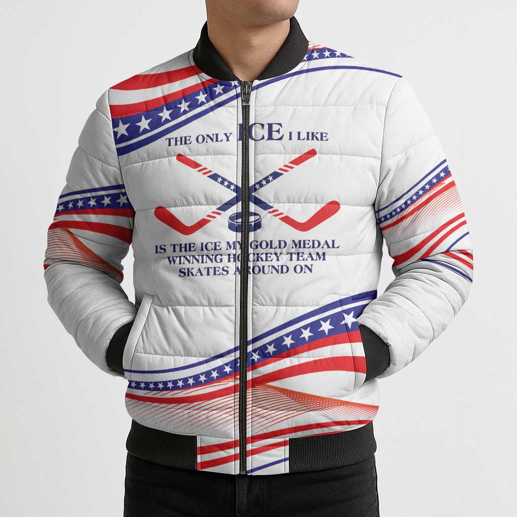 My Gold Medal Winning Hockey Team Personalized Bomber Puffer Jacket White Style