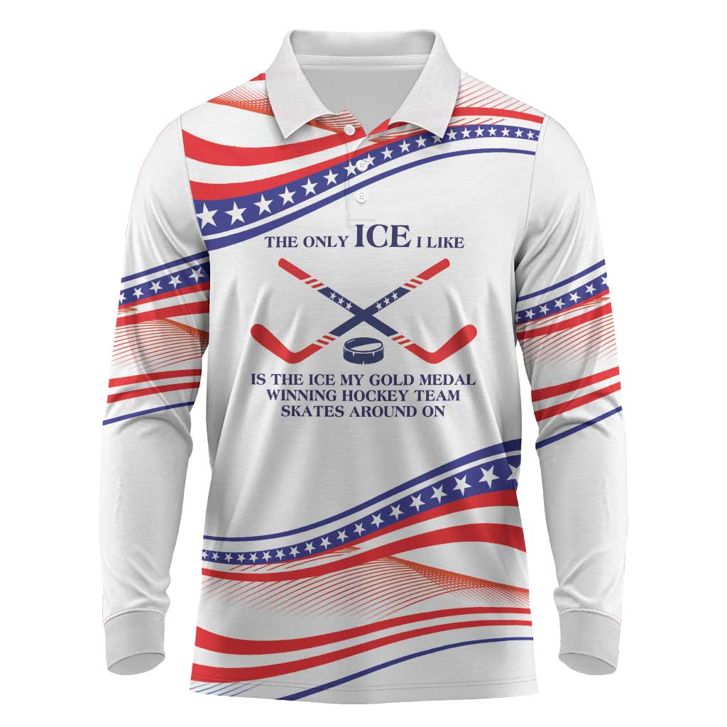 My Gold Medal Winning Hockey Team Personalized Long Sleeve Polo Shirt White Style