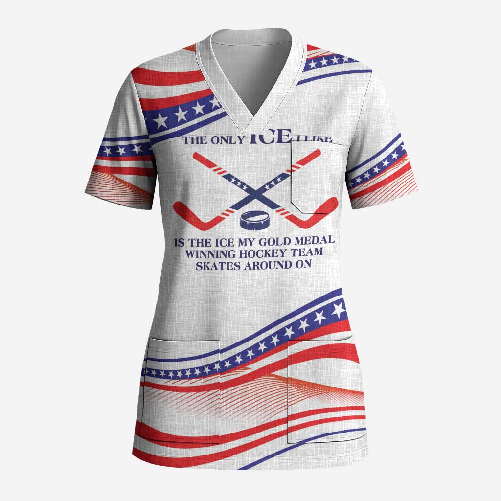 My Gold Medal Winning Hockey Team Personalized Scrub Top White Style