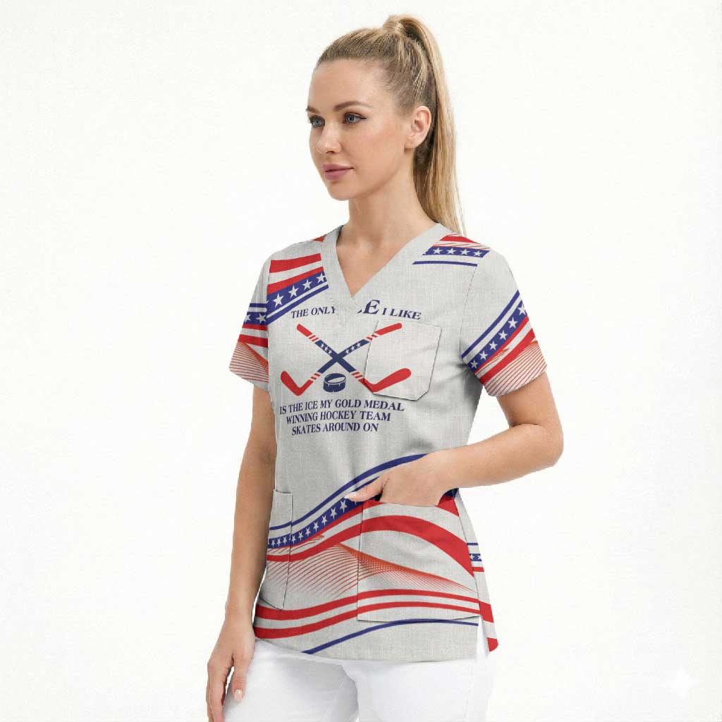 My Gold Medal Winning Hockey Team Personalized Scrub Top White Style