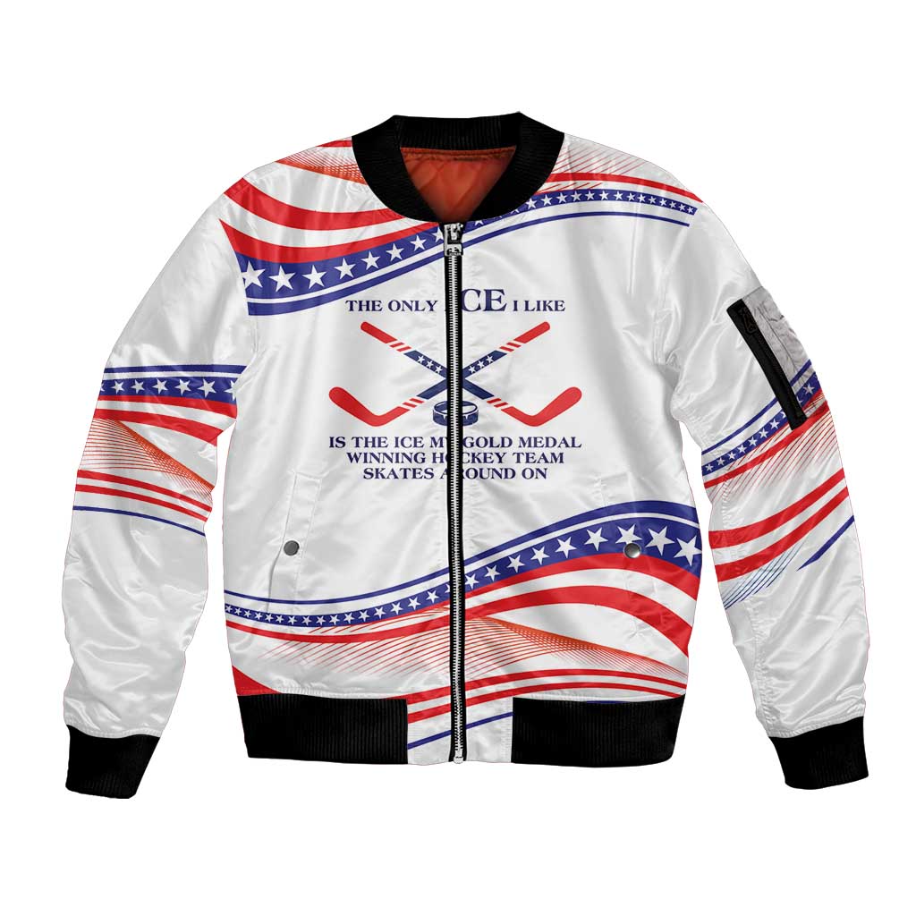 My Gold Medal Winning Hockey Team Personalized Sleeve Zip Bomber Jacket White Style