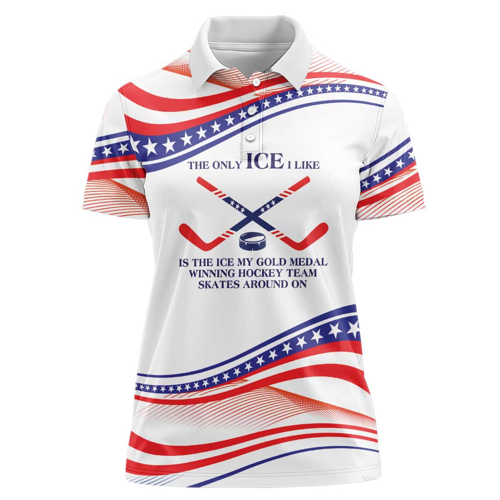My Gold Medal Winning Hockey Team Personalized Women Polo Shirt White Style