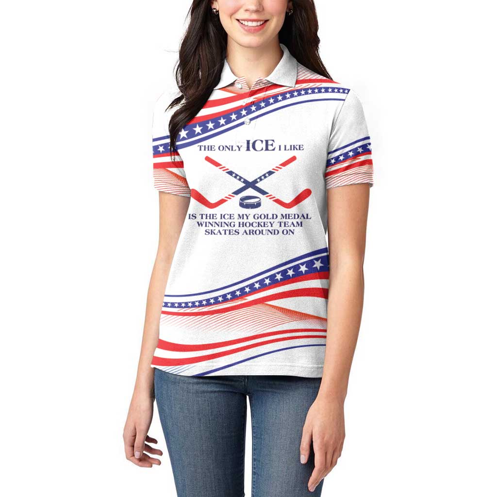 My Gold Medal Winning Hockey Team Personalized Women Polo Shirt White Style