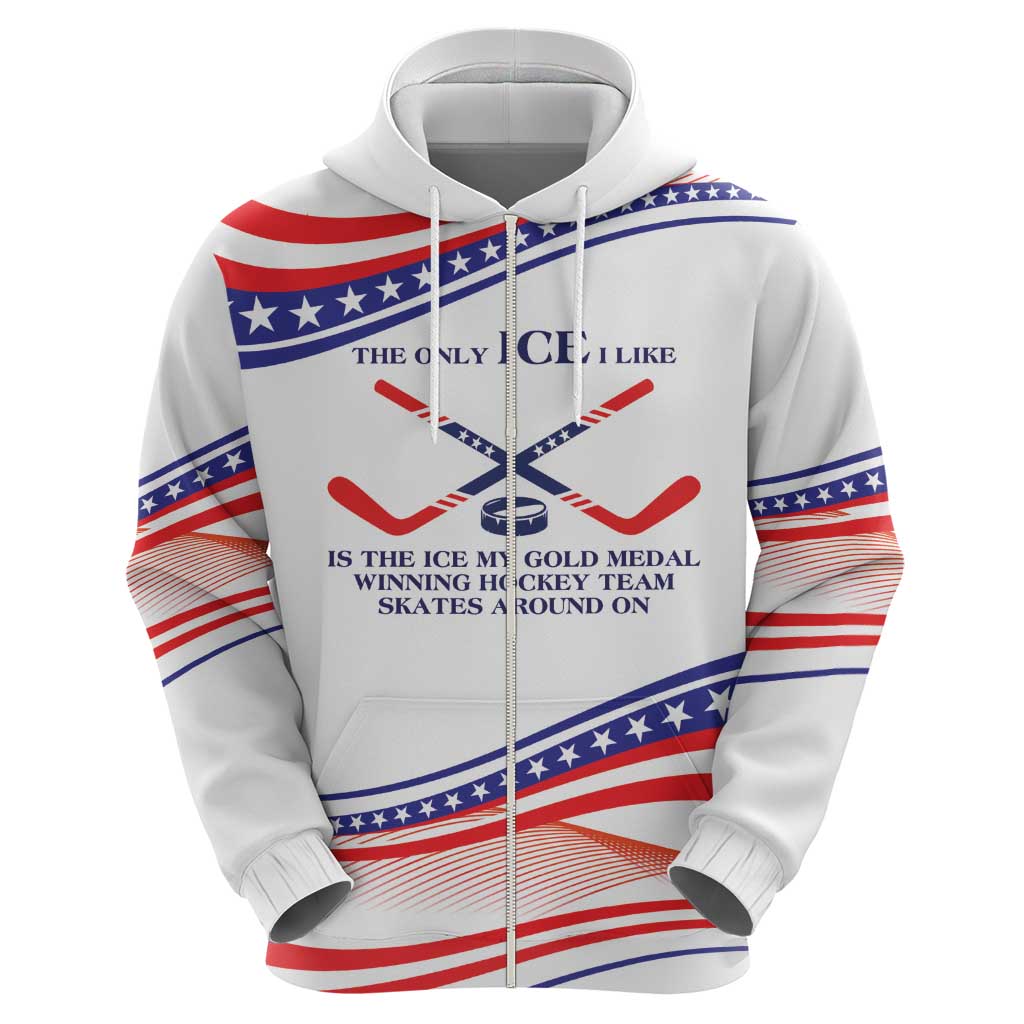 My Gold Medal Winning Hockey Team Personalized Zip Hoodie White Style