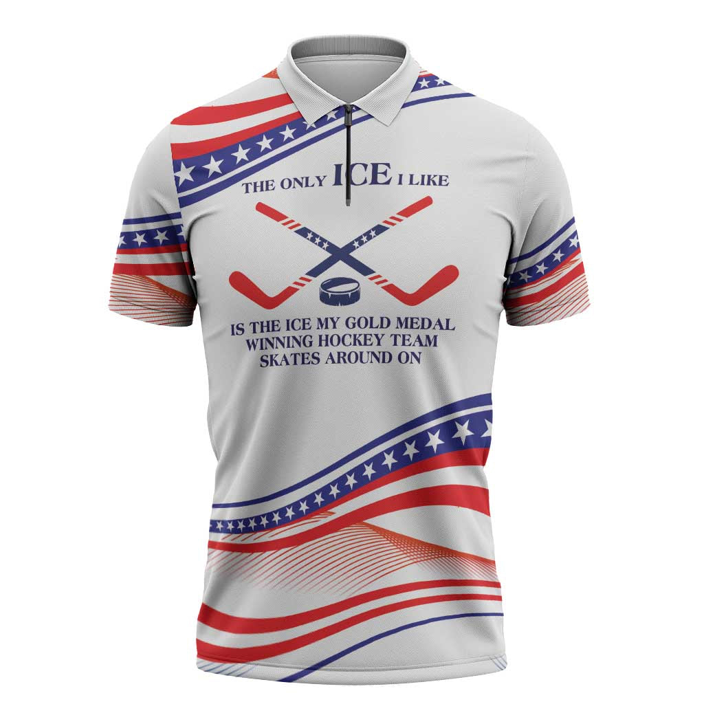 My Gold Medal Winning Hockey Team Personalized Zipper Polo Shirt White Style