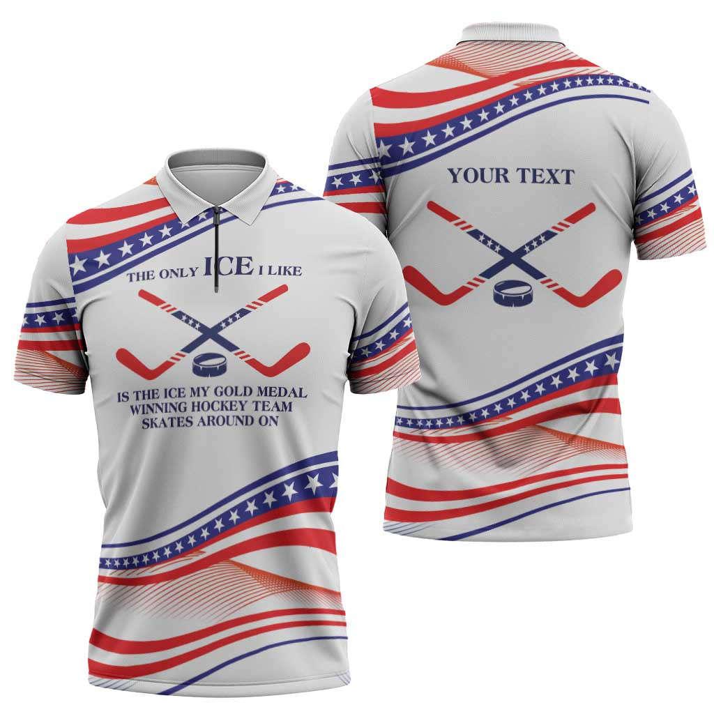 My Gold Medal Winning Hockey Team Personalized Zipper Polo Shirt White Style