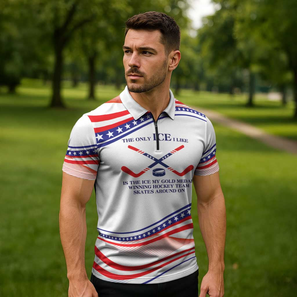 My Gold Medal Winning Hockey Team Personalized Zipper Polo Shirt White Style