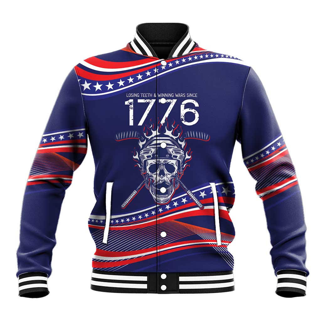 United States Hockey Personalized Baseball Jacket Losing Teeth Winning Wars Since 1776 Blue Style